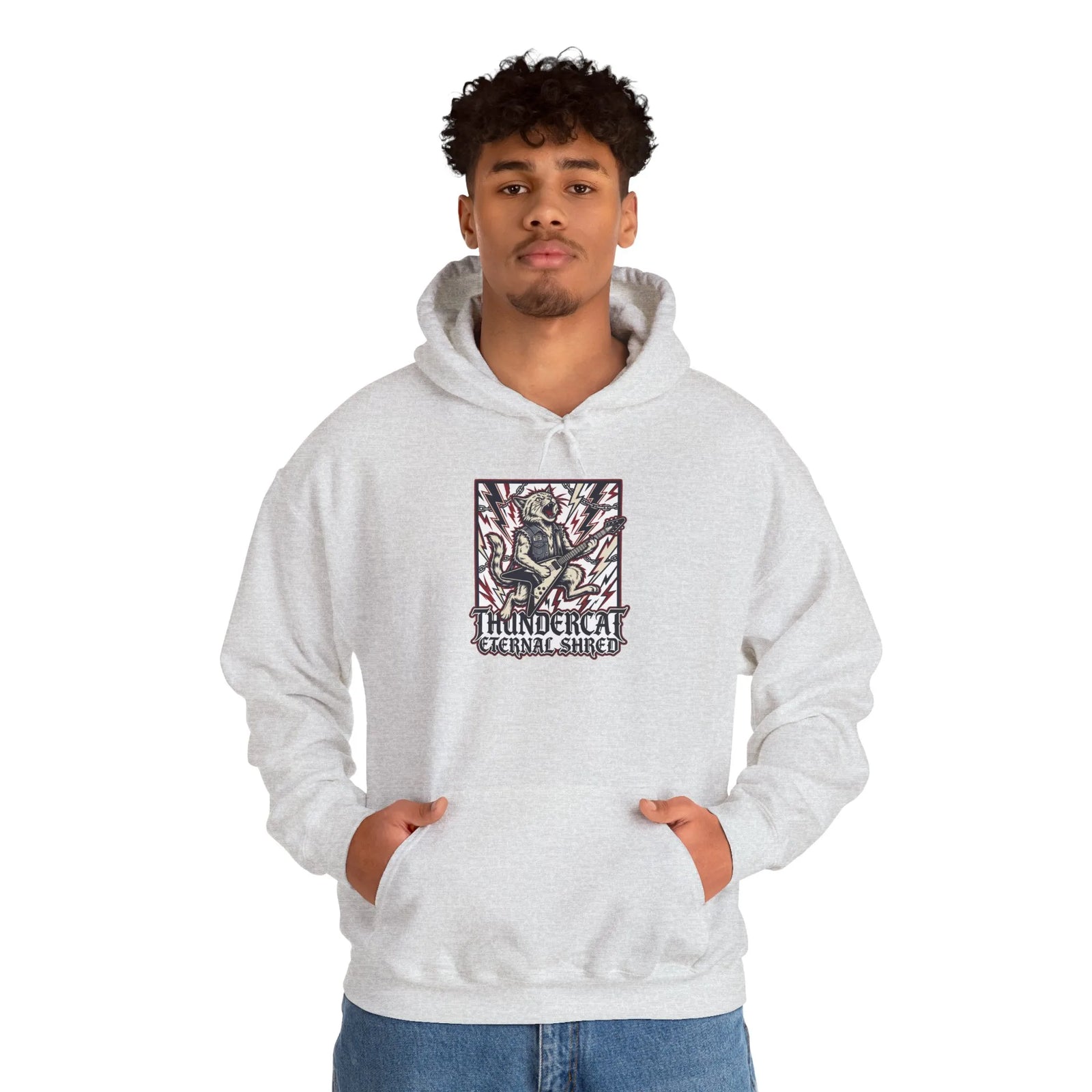 Guitar Solo Heavy Metal Rocker Cats Hoodie - Soft Cotton Blend Pullover - Unisex White
