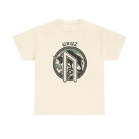 Uruz Runic Bull Graphic T-Shirt - Heavyweight Cotton Classic Fit Tee - Unisex White