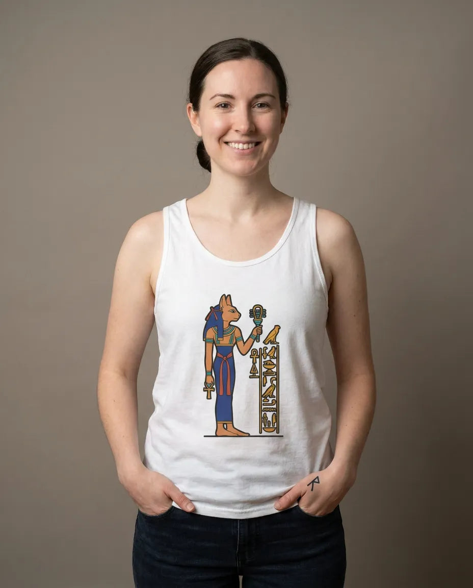 Bastet Sphynx Pharaoh Cat Tank Top - Lightweight Retail Fit Jersey - Unisex White