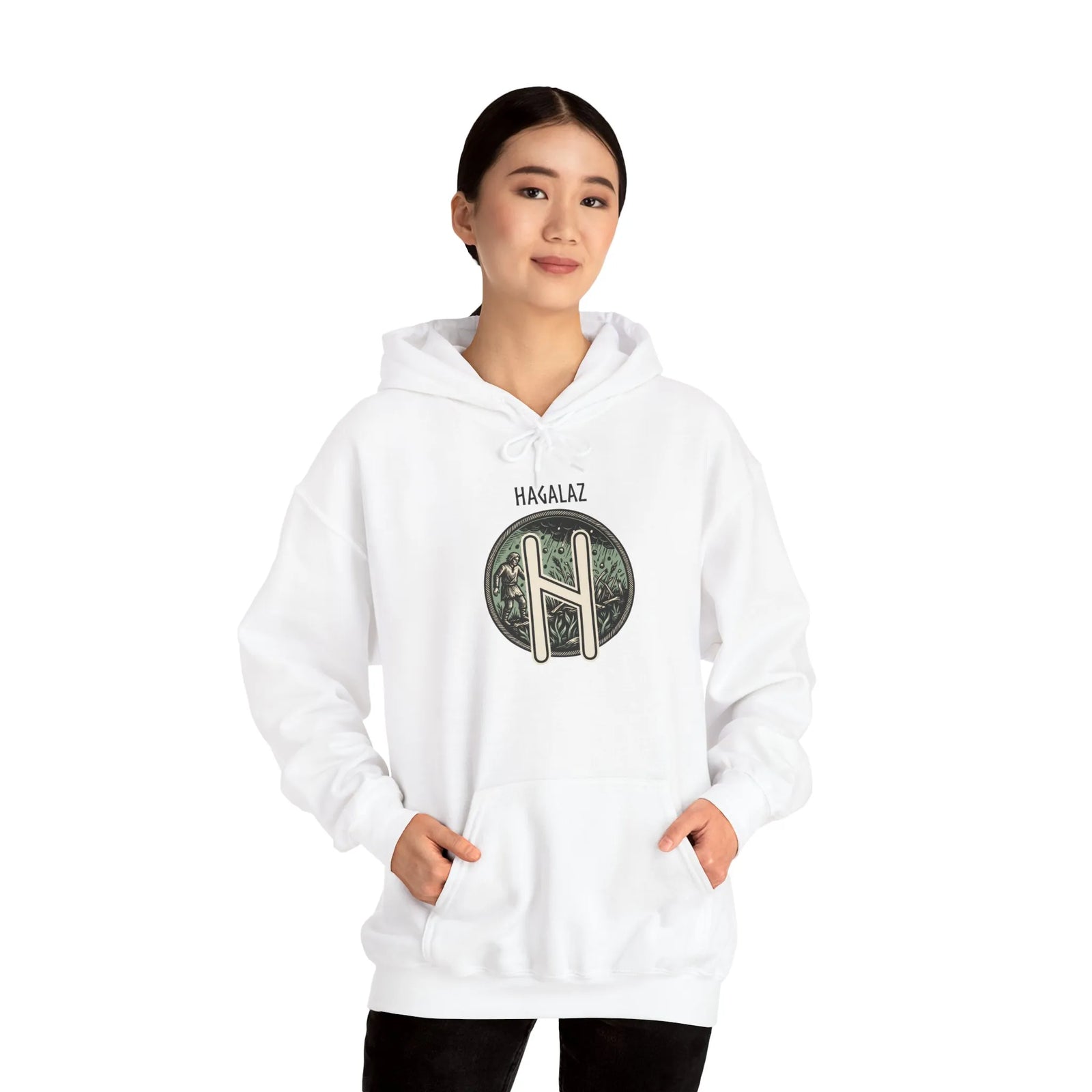 Hagalaz Rune Symbol Hoodie - Soft Heavy Blend Fleece Pullover - Unisex White