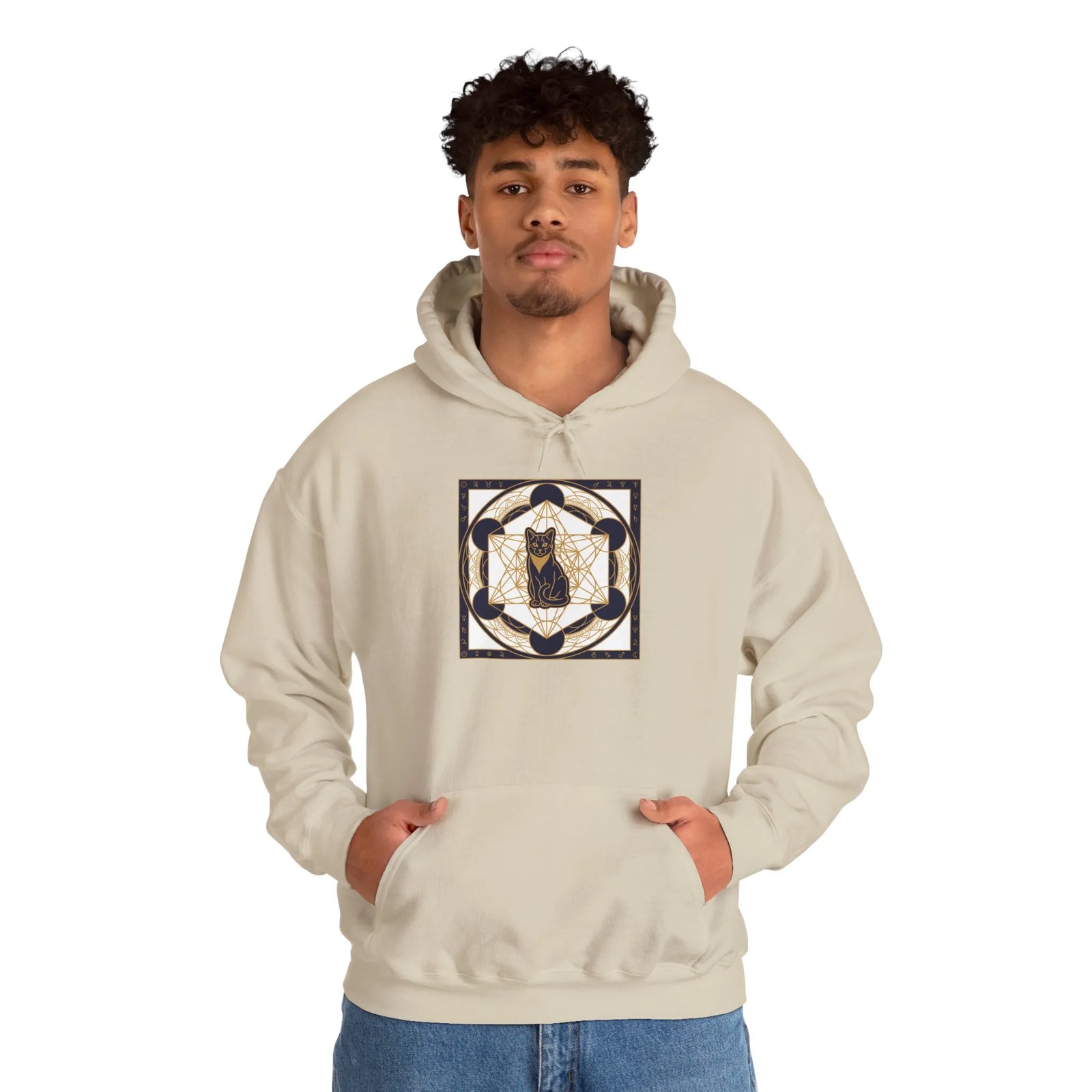 Metatron's Cat Sacred Geometry Hoodie - Heavy Blend Hooded Fleece - Unisex White