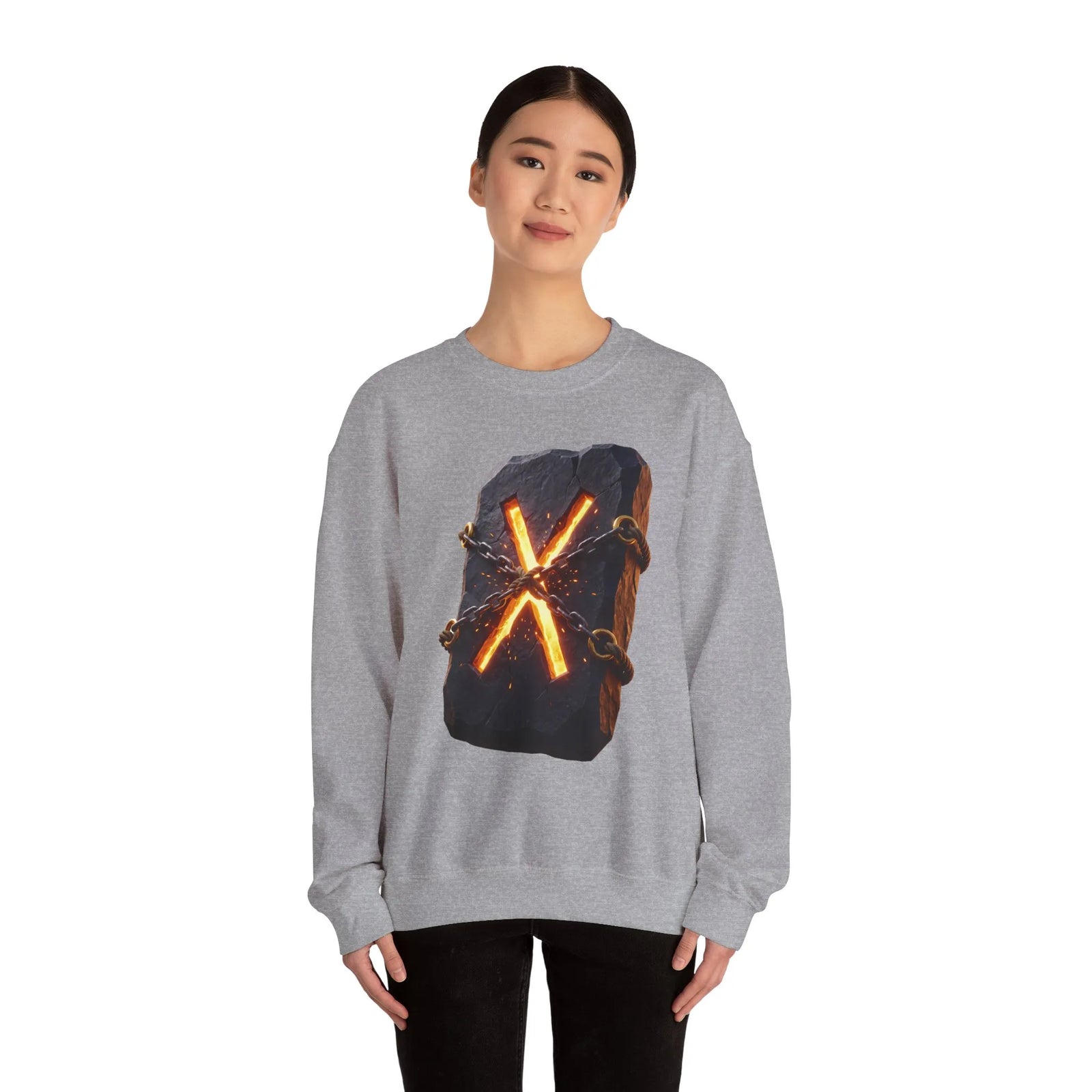 Gebo Rune Stone Graphic Sweatshirt - Medium Heavy Fleece Crewneck - Unisex White