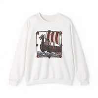 Longship Prow Viking Berserker Cats Sweatshirt - Heavyweight Cotton Blend Crewneck - Unisex White