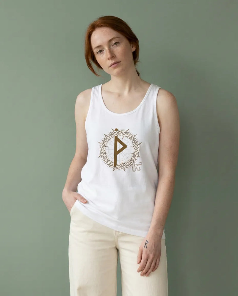 Thurisaz Rune Thorn Defense Tank Top - Soft Cotton Jersey Retail Fit - Unisex White