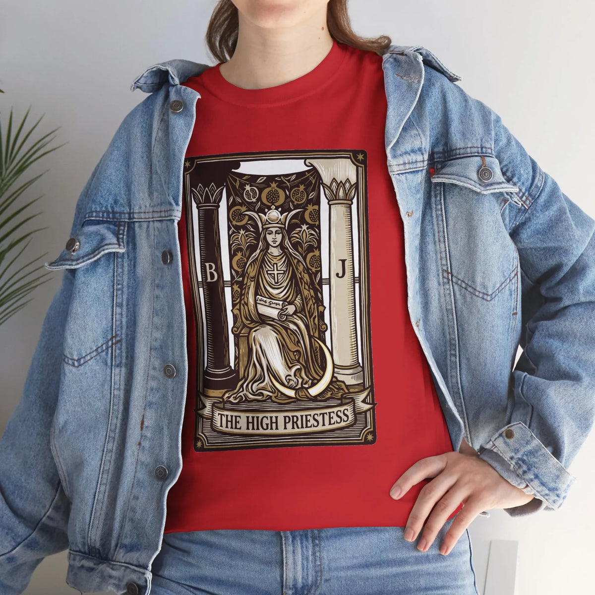 The High Priestess Tarot Card T-Shirt - Heavy Cotton Classic Fit Tee - Unisex White