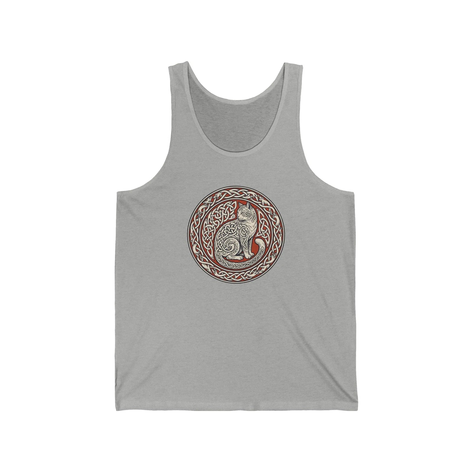 Freyja's Knotwork Cat Tank Top - Lightweight Cotton Jersey Retail Fit - Unisex White