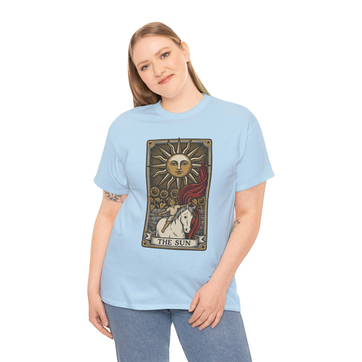 Tarot The Sun Card T-Shirt - Medium Weight 100% Cotton Tee - Unisex White