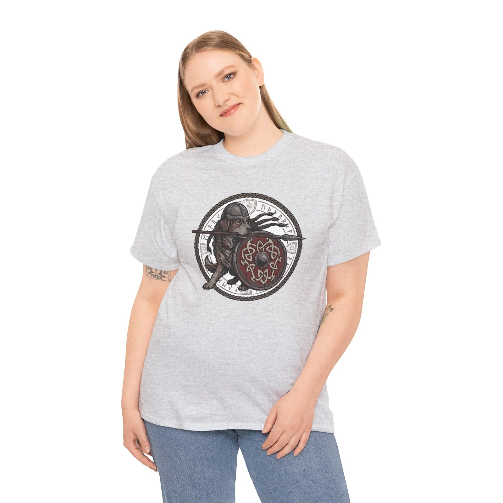 Viking Berserker Dog Shieldmaiden T-Shirt - Heavyweight 100% Cotton Classic Tee - Unisex White