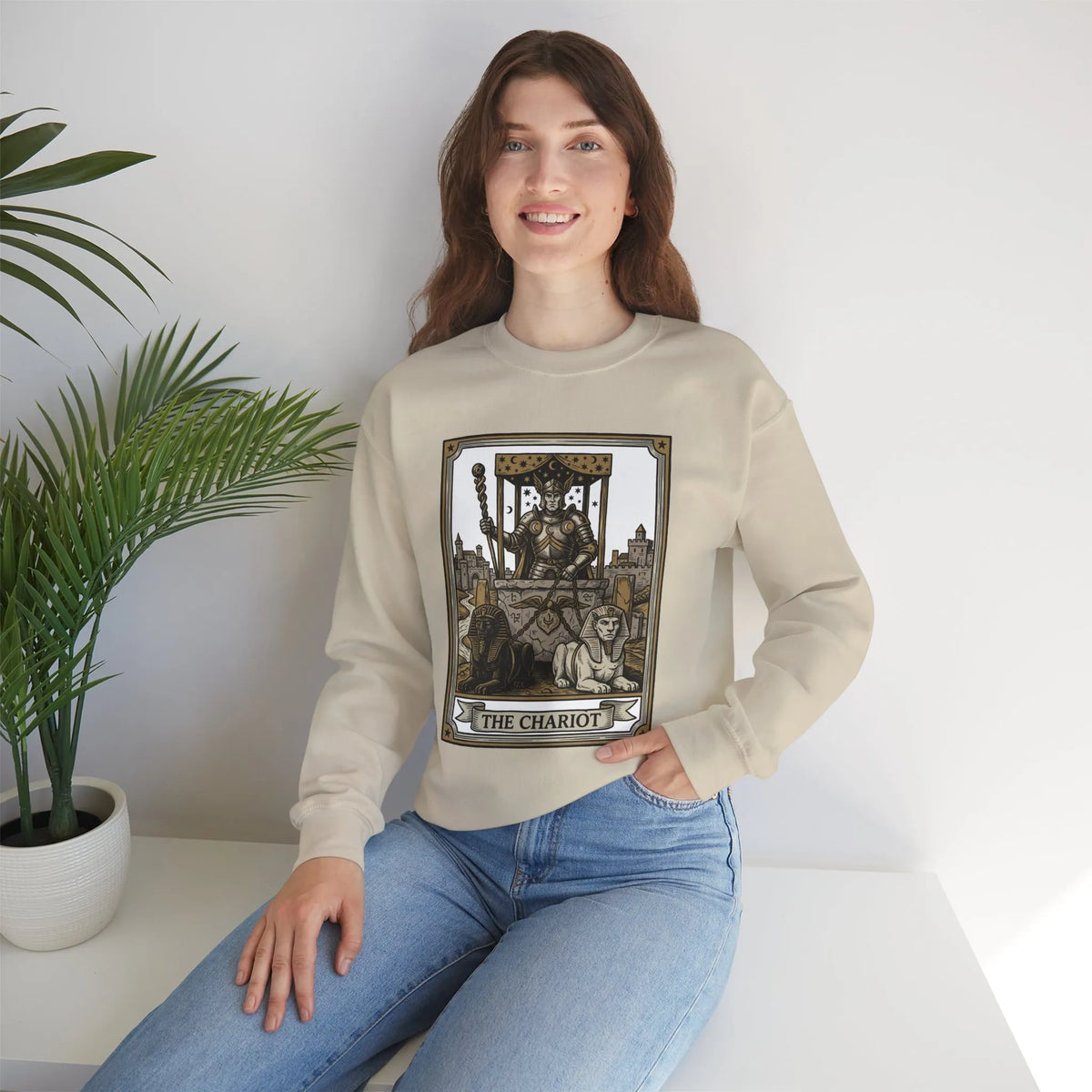 The Chariot Tarot Card Sweatshirt - Heavy Blend Cotton-Poly Crewneck - Unisex White