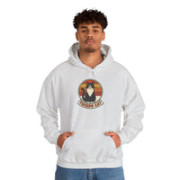 Tuxedo Cat Retro Sunset Hoodie - Soft Cotton Blend Pullover - Unisex White
