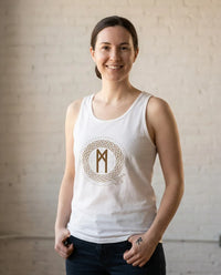 Mannaz Rune Symbol Graphic Tank Top - Lightweight Combed Cotton Retail Fit - Unisex White