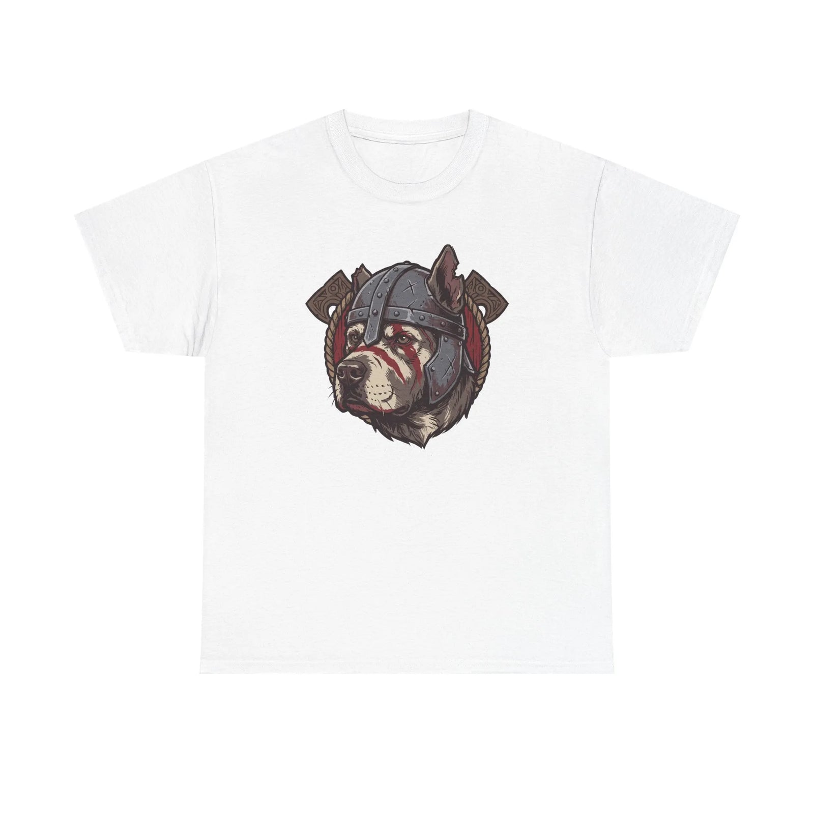 Viking Berserker Dog Warpaint T-Shirt - Heavy Cotton Classic Fit Tee - Unisex White