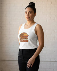 Retro 70s Sunset Dachshund Tank Top - Soft Lightweight Jersey - Unisex White