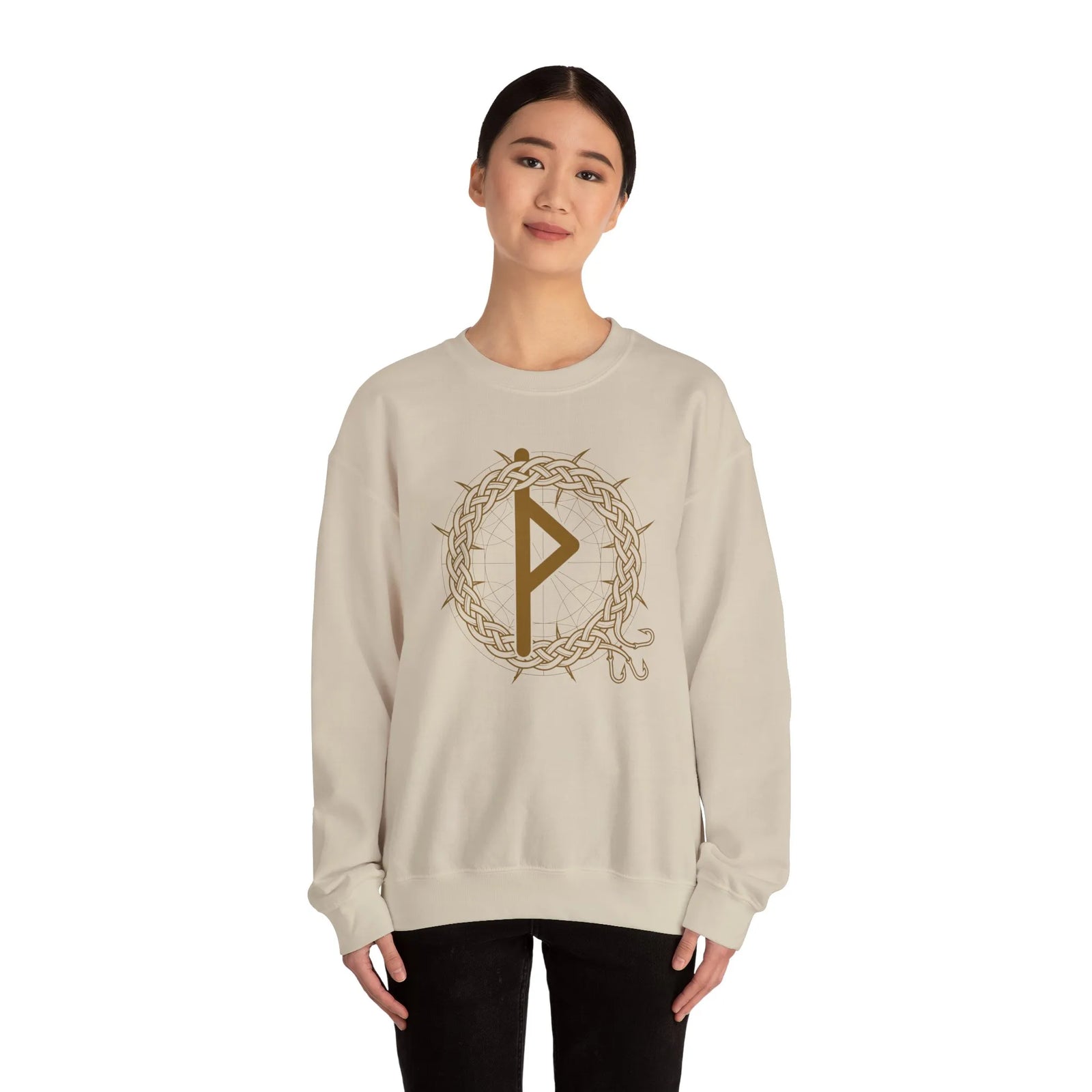 Thurisaz Rune Thorn Defense Sweatshirt - Heavy Blend Cotton Poly Crewneck - Unisex White