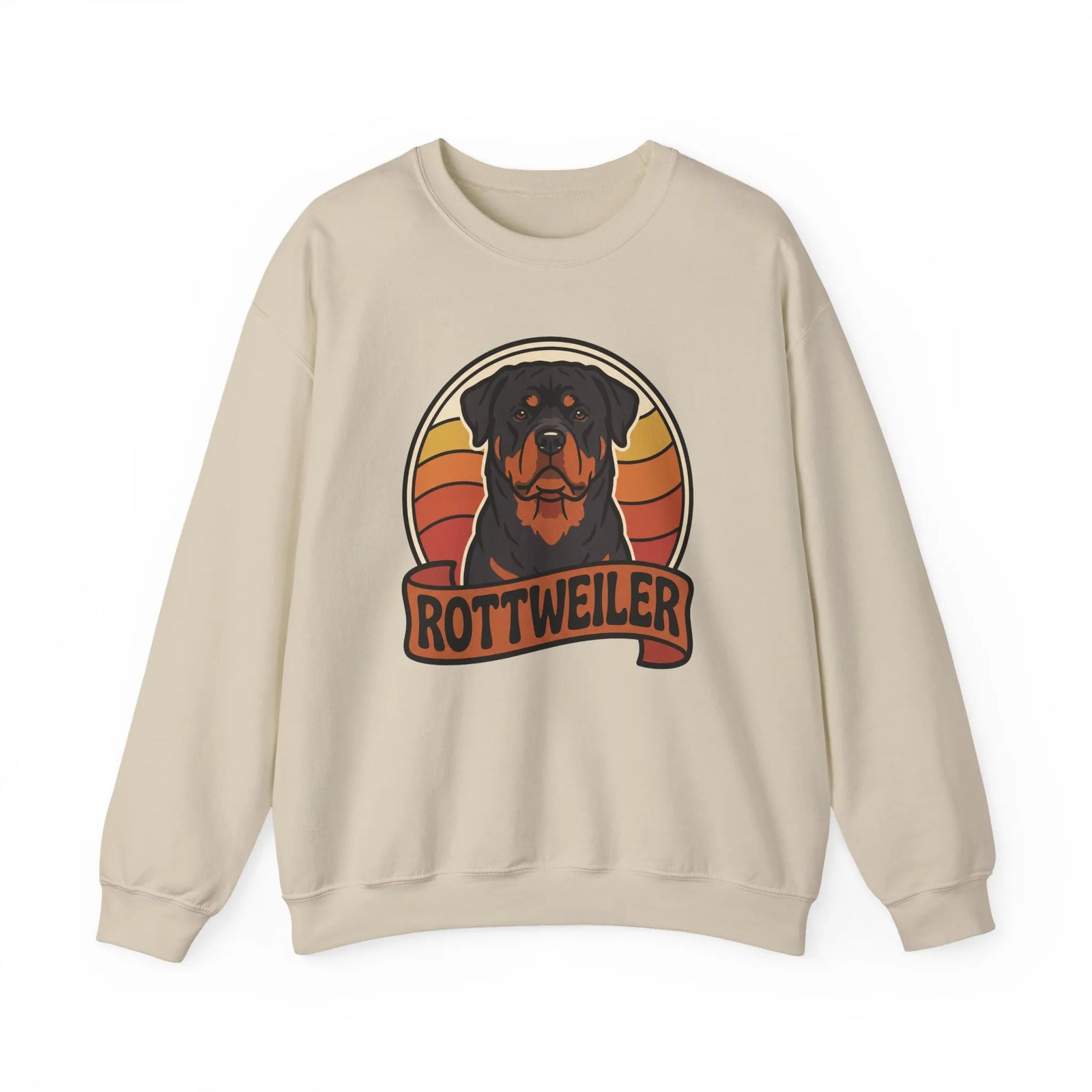 Rottweiler Retro Sunset Sweatshirt - Heavy Blend Fleece Crewneck - Unisex White