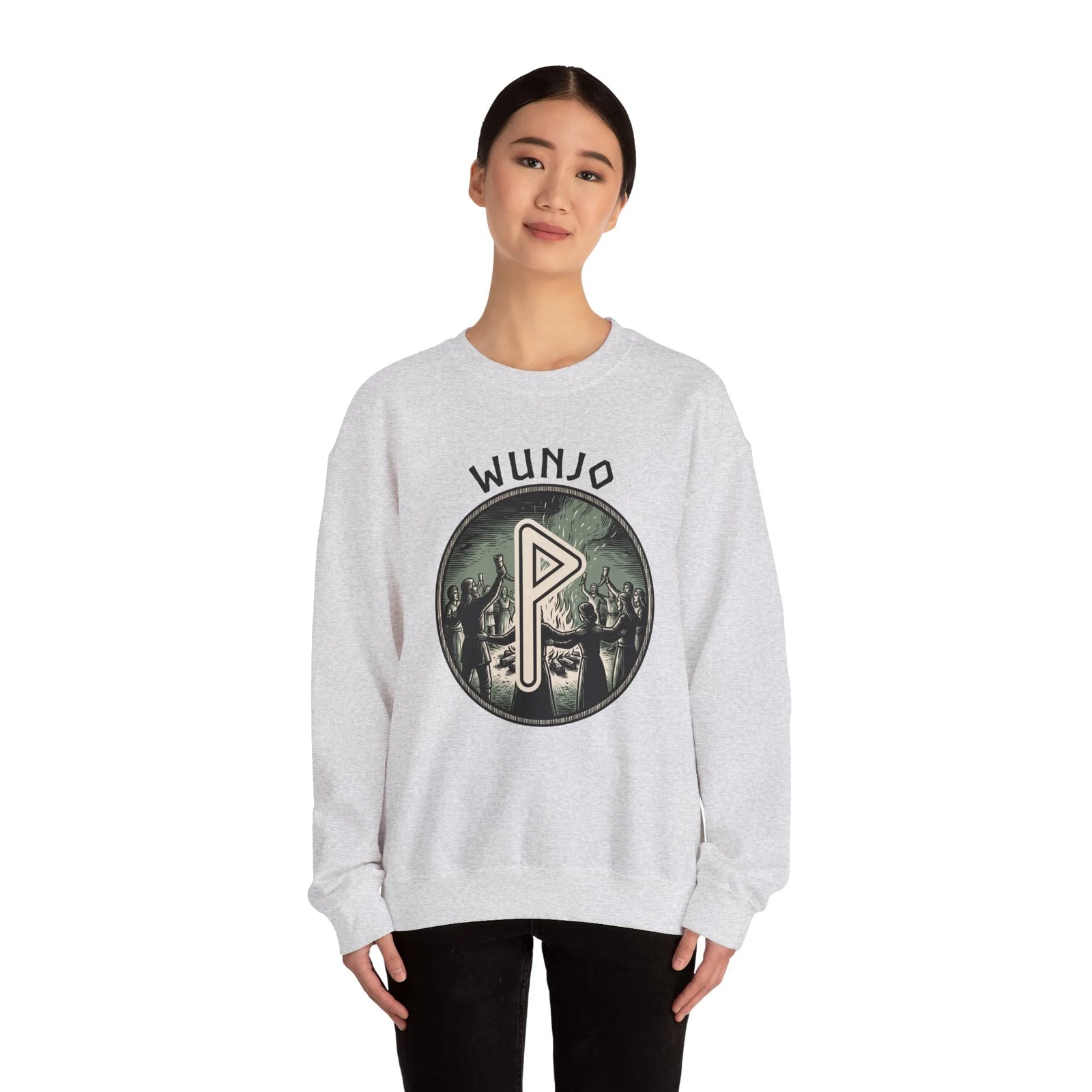 Wunjo Rune Joy Celebration Sweatshirt - Heavy Blend Cotton Poly Crewneck - Unisex White