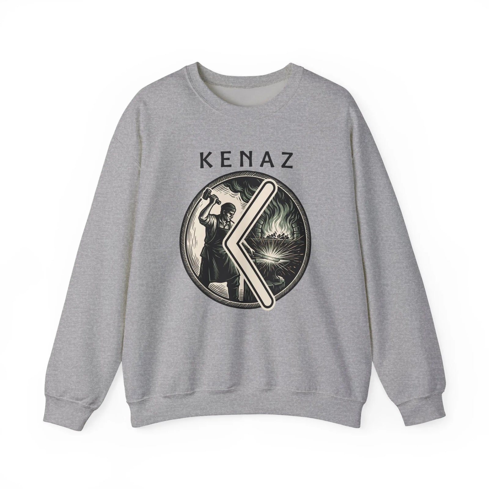 Kenaz Rune Blacksmith Forge Sweatshirt - Soft Cotton Blend Crewneck Fleece - Unisex White