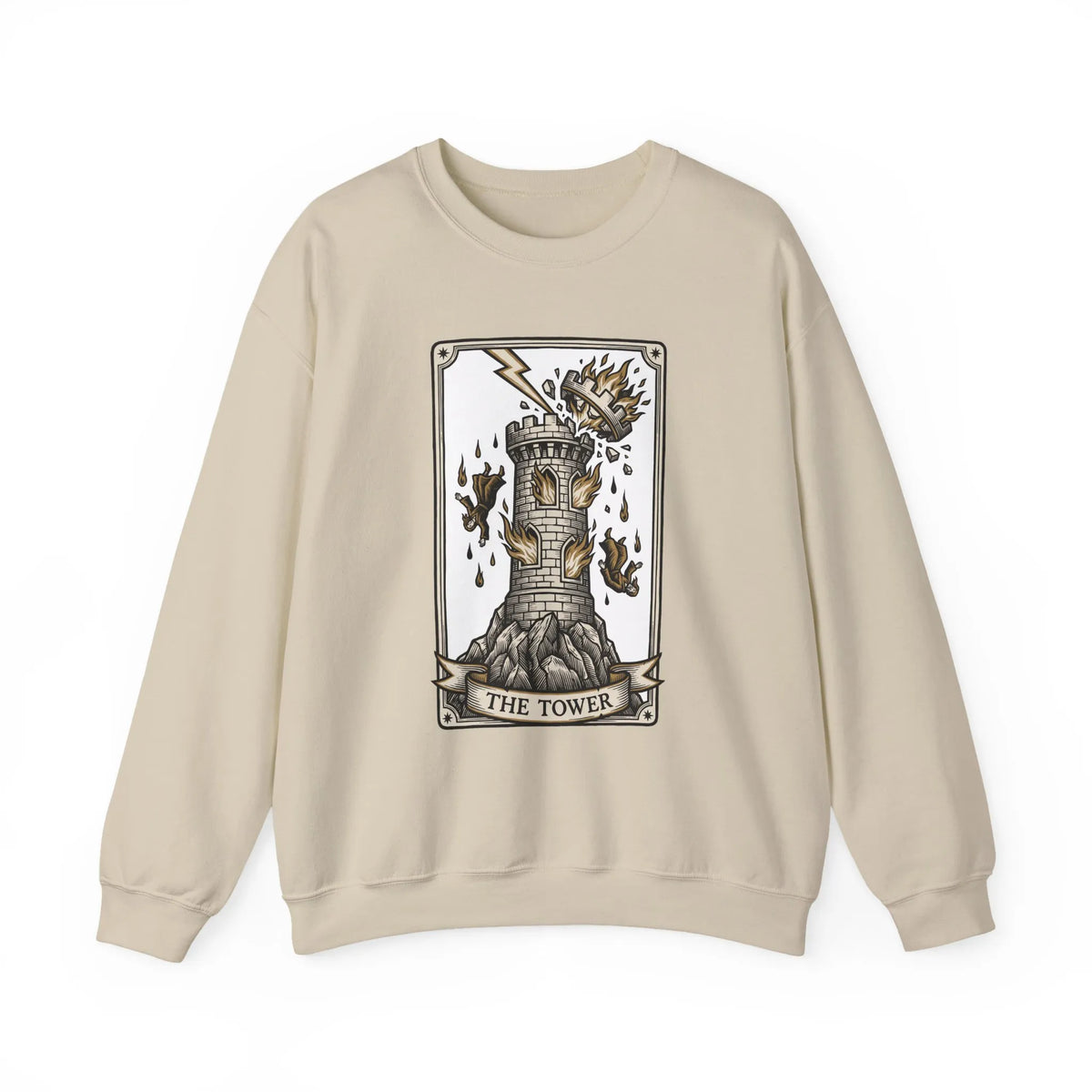 The Tower Tarot Card Sweatshirt - Heavy Blend Fleece Crewneck - Unisex White