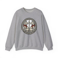 Odin's Wolves Geri & Freki Woodcut Sweatshirt - Heavy Blend Cotton Poly Crewneck - Unisex White