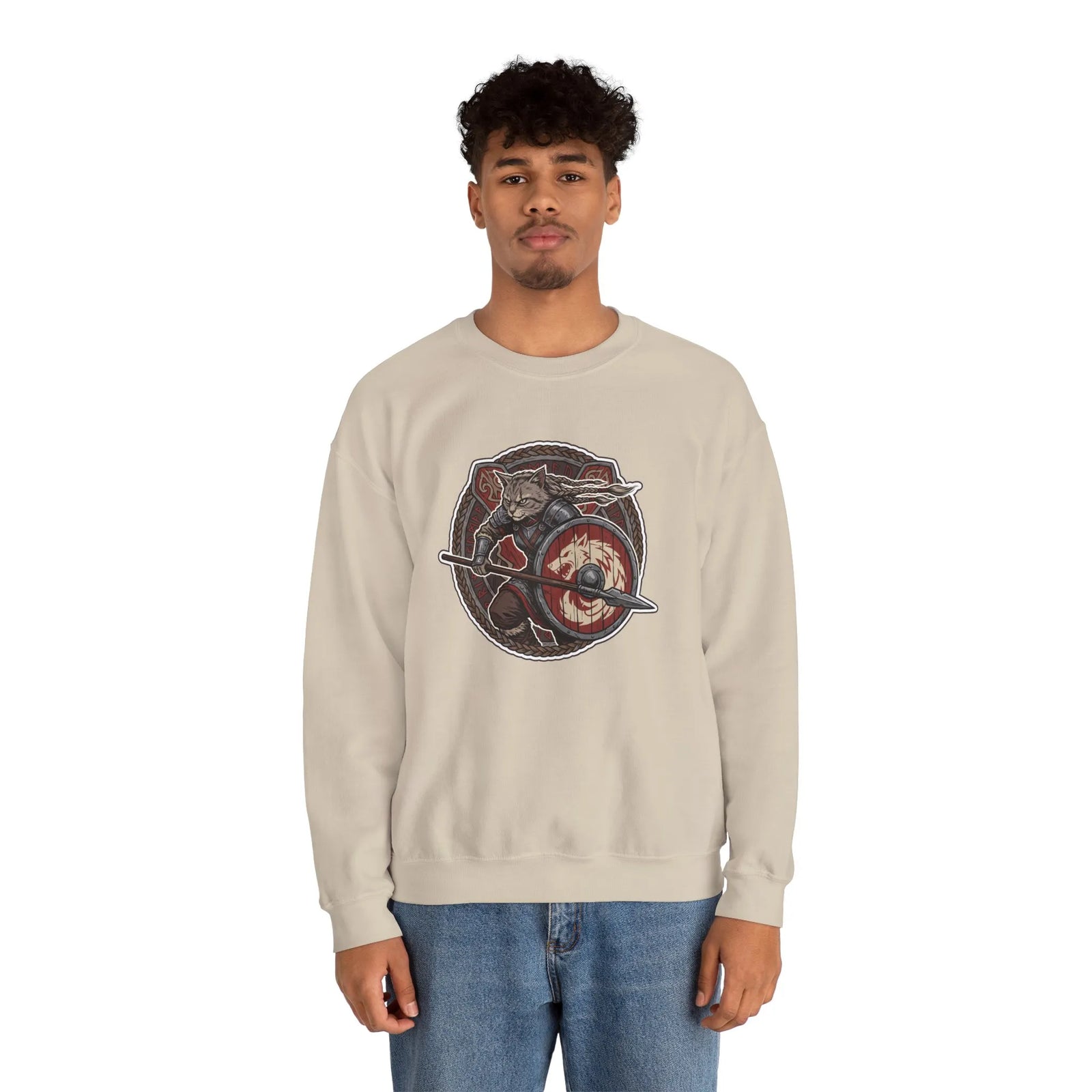 Shieldmaiden Viking Berserker Cats Sweatshirt - Heavy Blend Fleece Crewneck - Unisex White