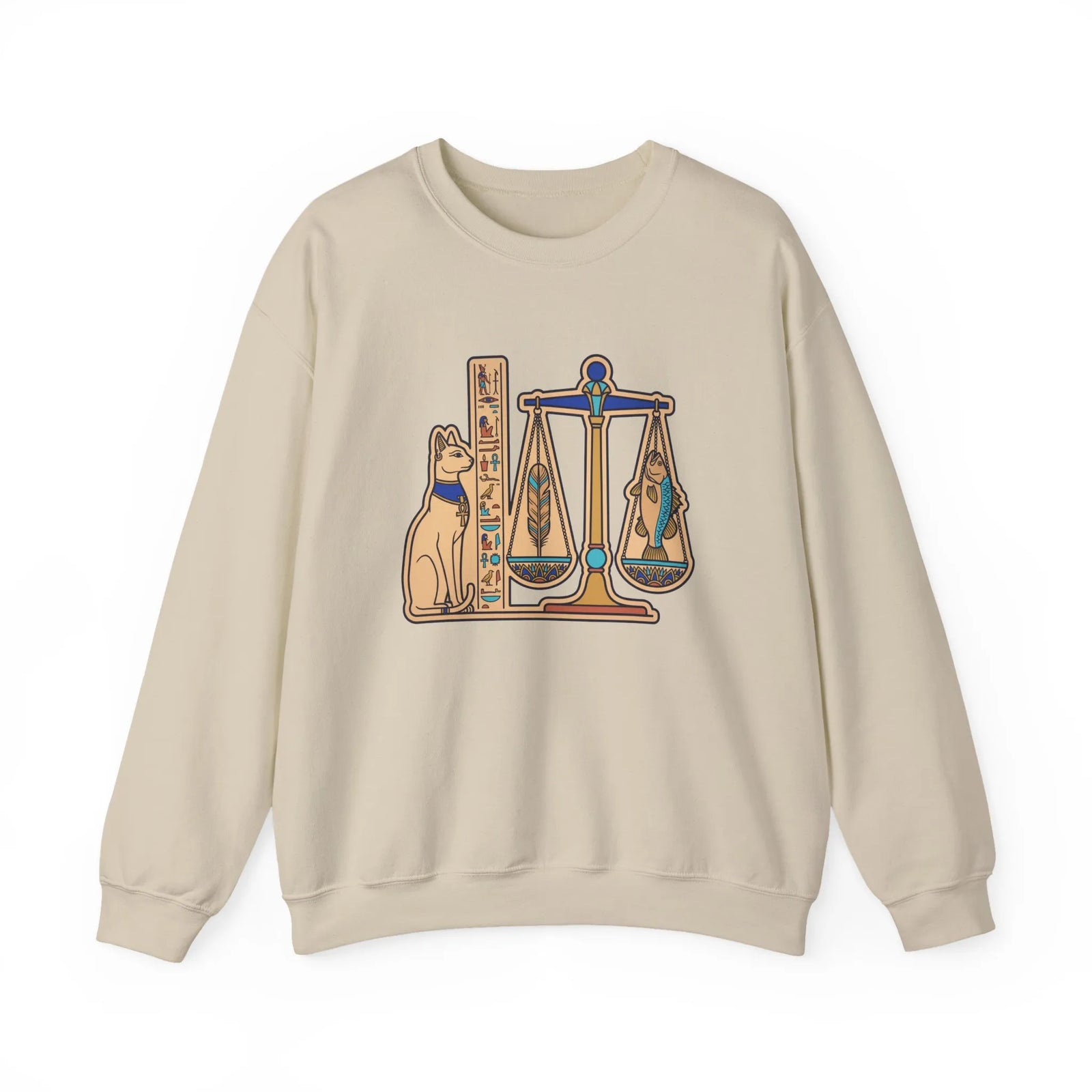 Egyptian Cat Scales Graphic Sweatshirt - Heavy Blend Fleece Crewneck - Unisex White