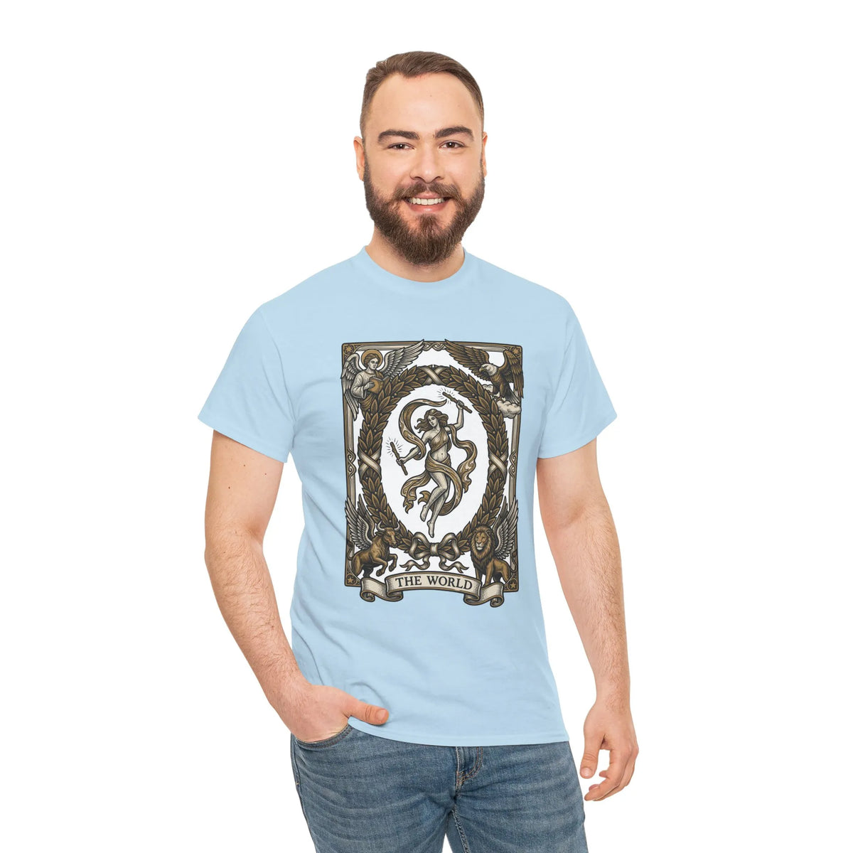 The World Tarot Card Graphic T-Shirt - Heavy Cotton Classic Fit Tee - Unisex White