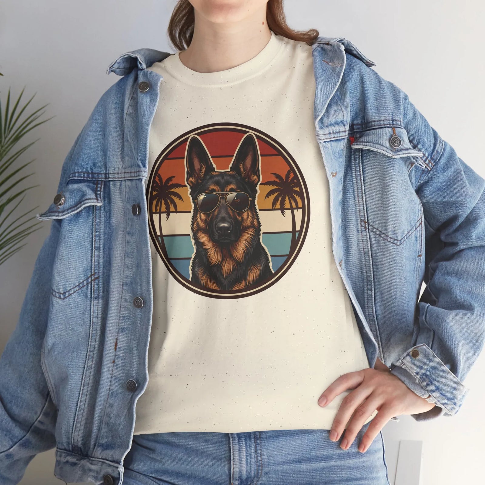 German Shepherd 70s Sunset Aviators T-Shirt - Heavy Cotton Classic Fit Tee - Unisex White
