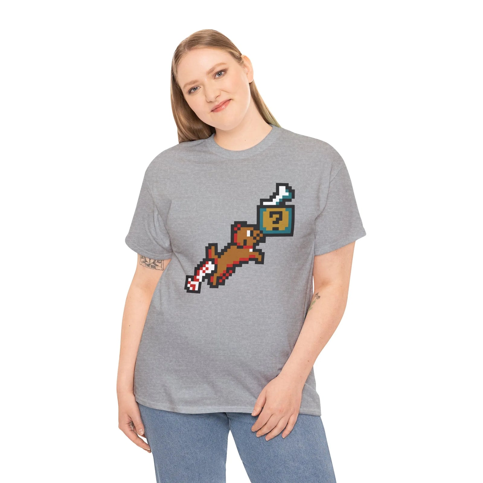 8-Bit Pixel Gaming Dogs T-Shirt - Heavy Cotton Classic Fit Tee - Unisex White