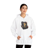 Wunjo Rune Floral Rock Graphic Hoodie - Warm Fleece Pullover Sweatshirt - Unisex White