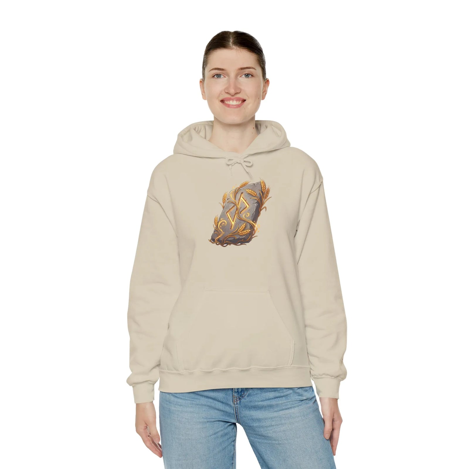 Jera Rune Harvest Wheel Hoodie - Soft Cotton Blend Pullover Hoodie - Unisex White