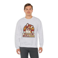 French Bulldog Retro Sunset Sweatshirt - Heavy Blend Classic Fit Crewneck - Unisex White