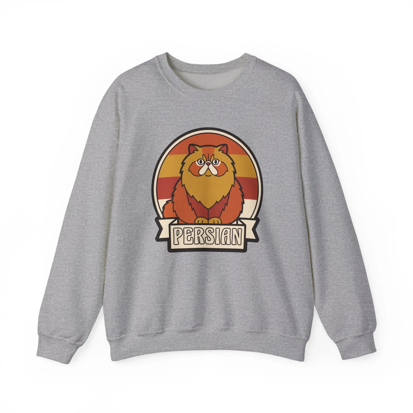 Retro Persian Cat Sunset Sweatshirt - Heavy Blend Cotton Blend Crewneck - Unisex White