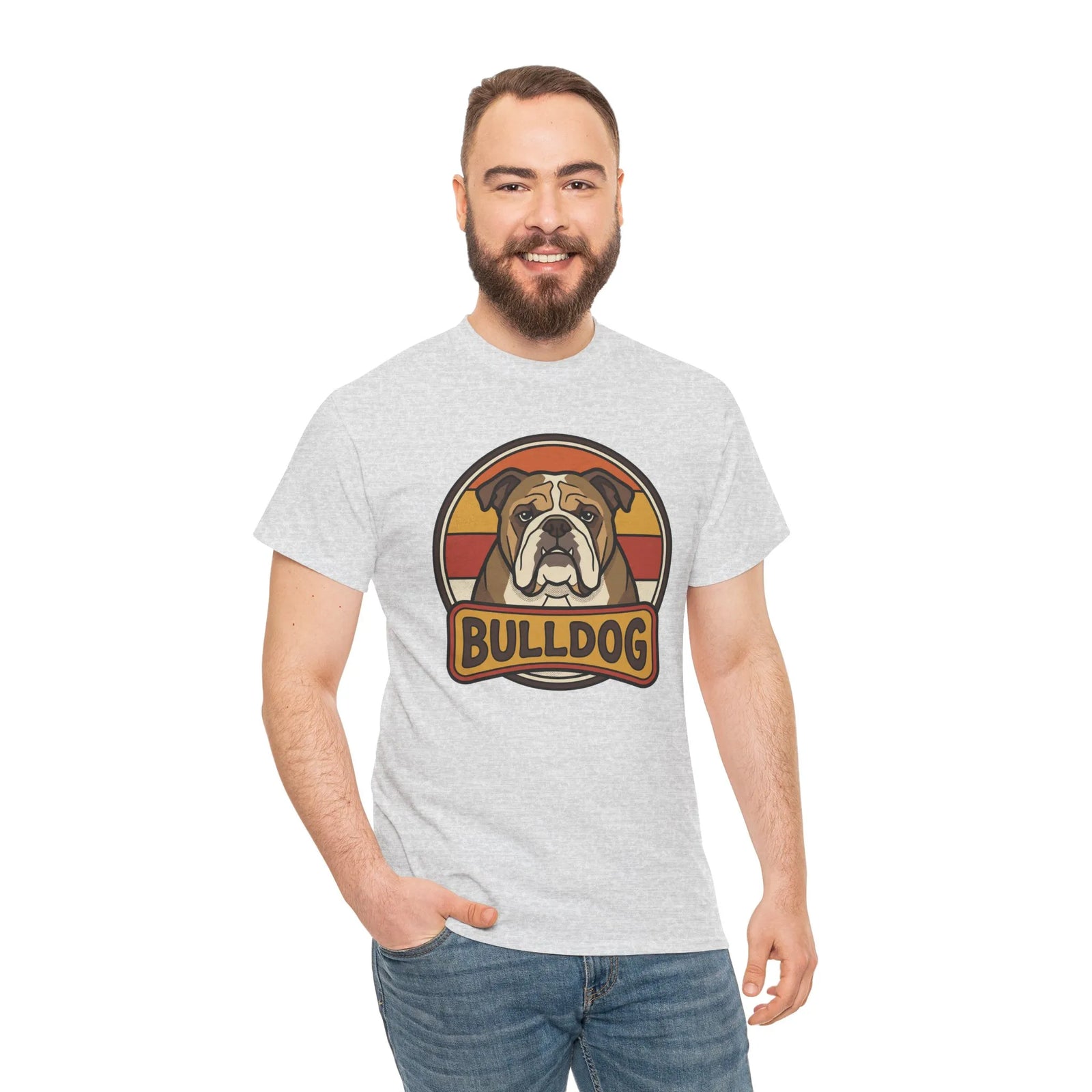 Bulldog Retro 70s Sunset T-Shirt - Heavy Cotton Classic Fit Tee - Unisex White