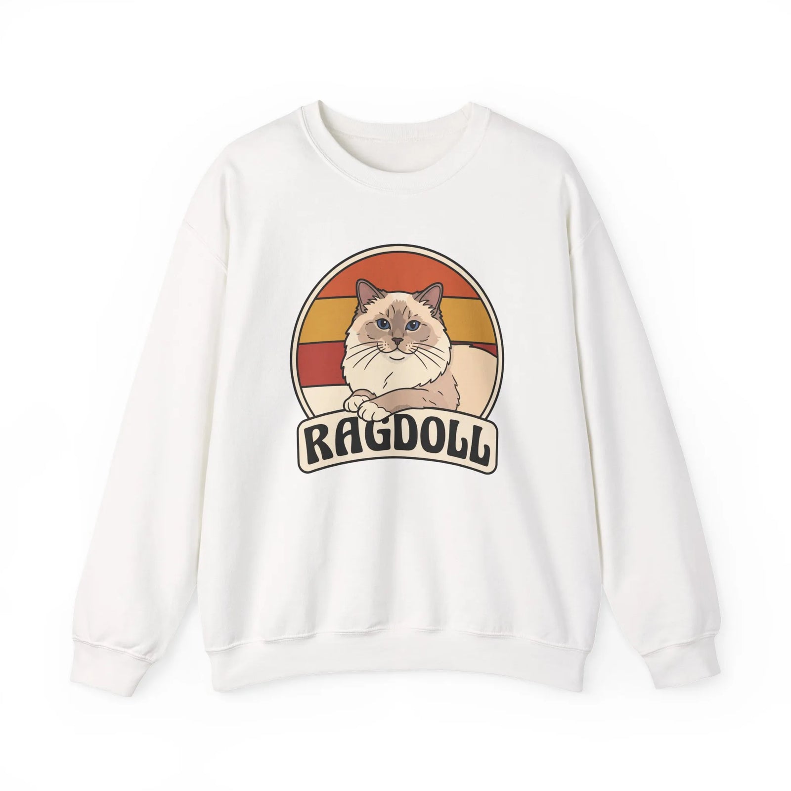 Ragdoll Cat Retro Sunset Sweatshirt - Heavy Blend Fleece Crewneck - Unisex White