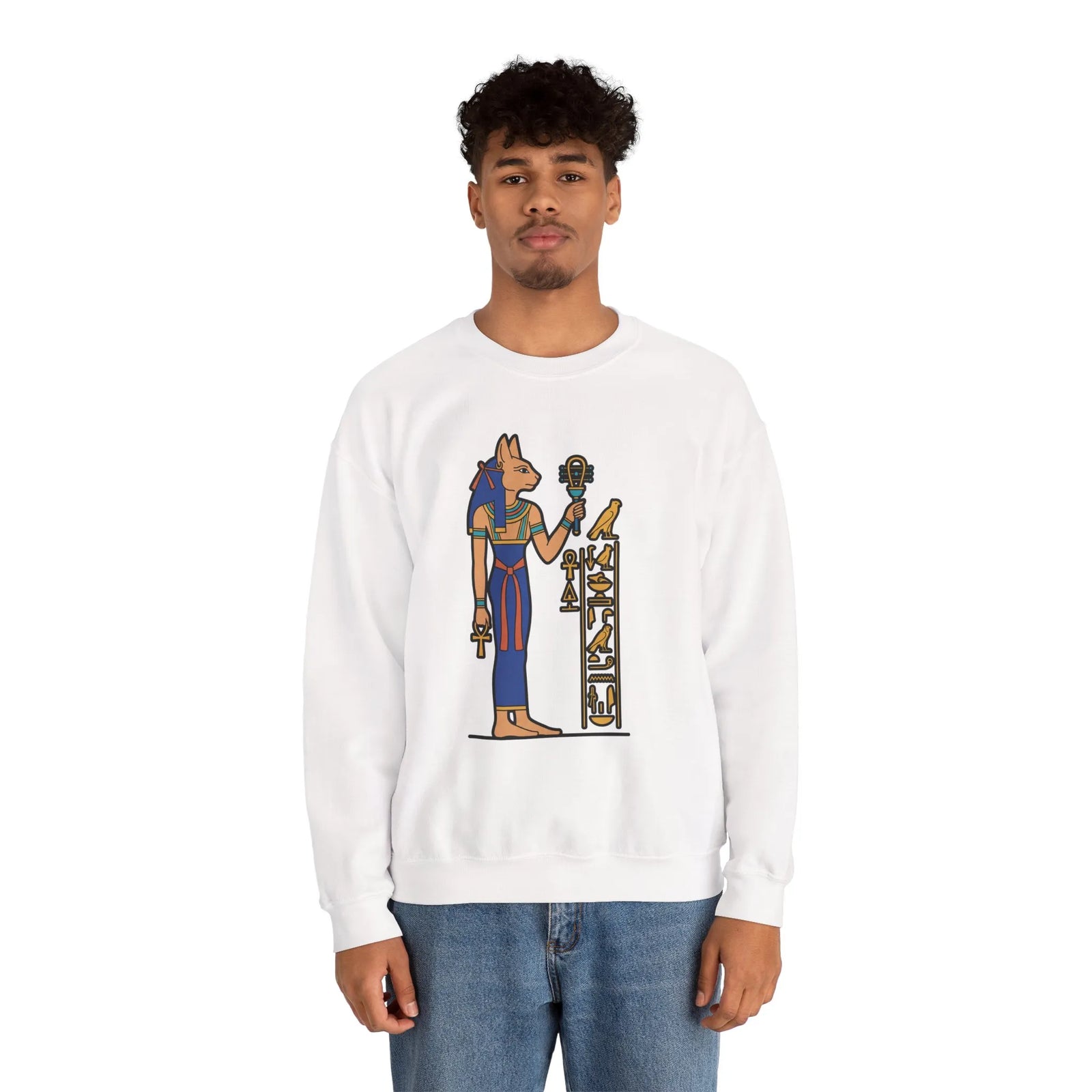 Bastet Sphynx Egyptian Cat Sweatshirt - Heavy Blend Fleece Crewneck - Unisex Ash Gray