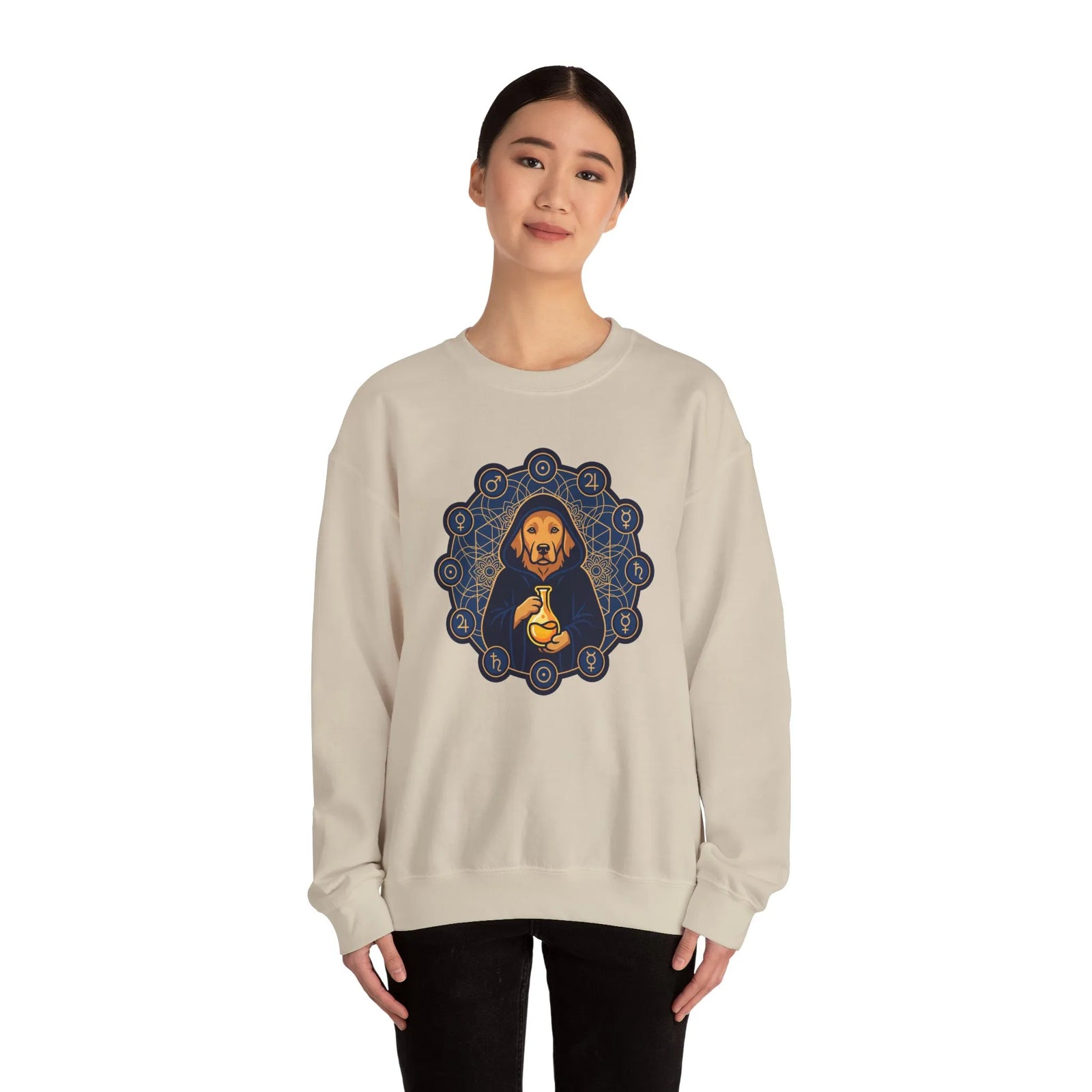 Alchemist Dog Sacred Geometry Spirit Sweatshirt - Heavy Blend Fleece Crewneck - Unisex Ash