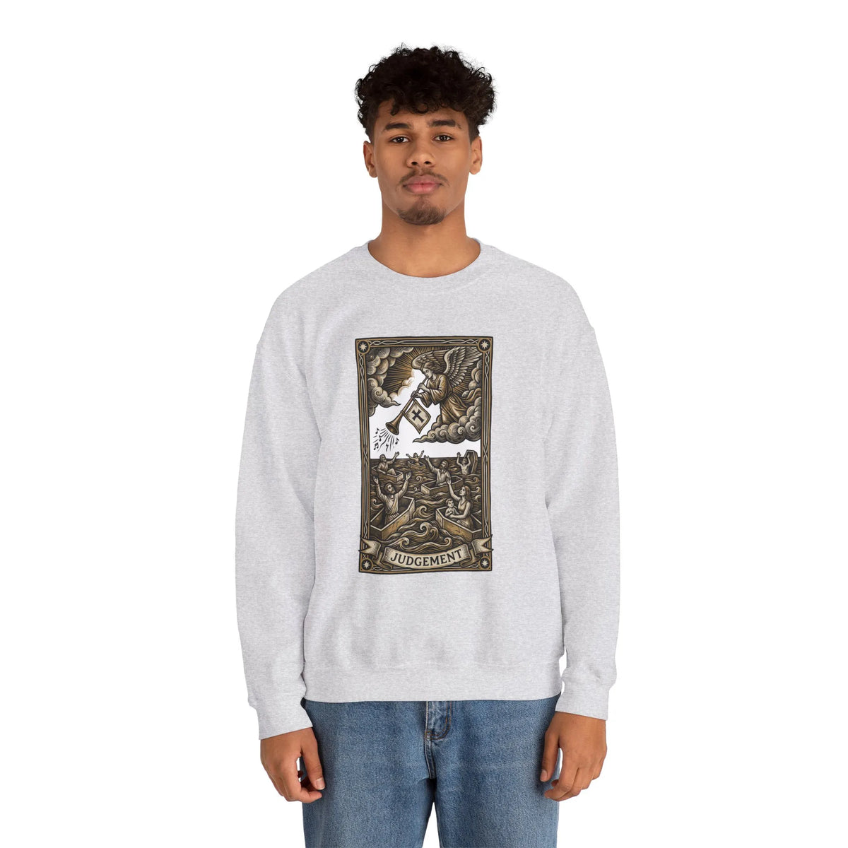Judgement Tarot Card Graphic Sweatshirt - Heavy Blend Classic Fit Crewneck - Unisex White