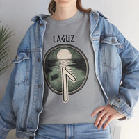 Laguz Rune Water Moon T-Shirt - Heavy Cotton Classic Fit - Unisex White