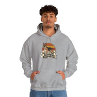 German Shepherd Retro Sunset Hoodie - Soft Cotton-Poly Blend Fleece - Unisex White