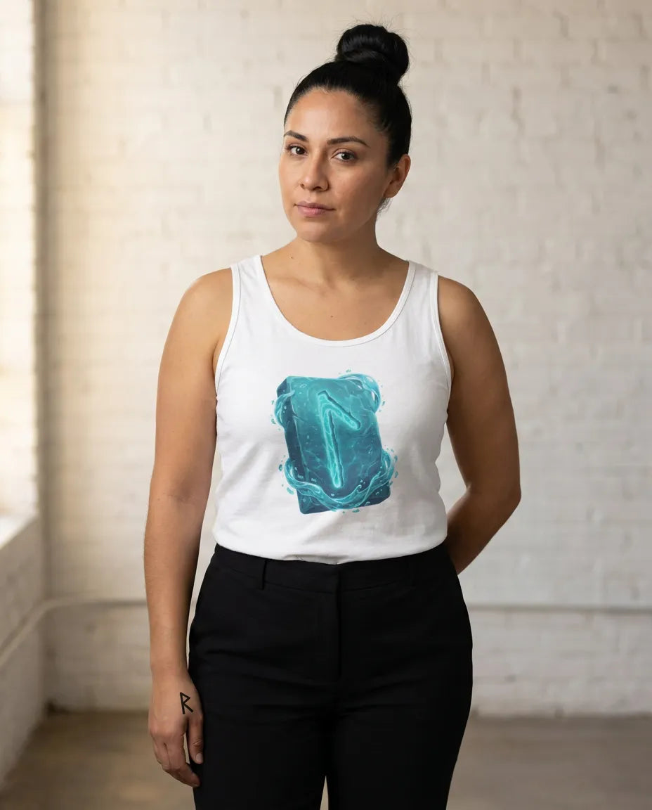 Laguz Rune Water Symbol Tank Top - Soft Combed Cotton Retail Fit - Unisex White
