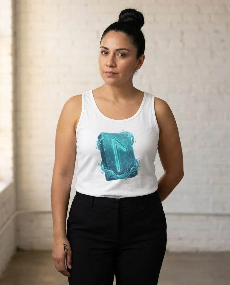 Laguz Rune Water Symbol Tank Top - Soft Combed Cotton Retail Fit - Unisex White