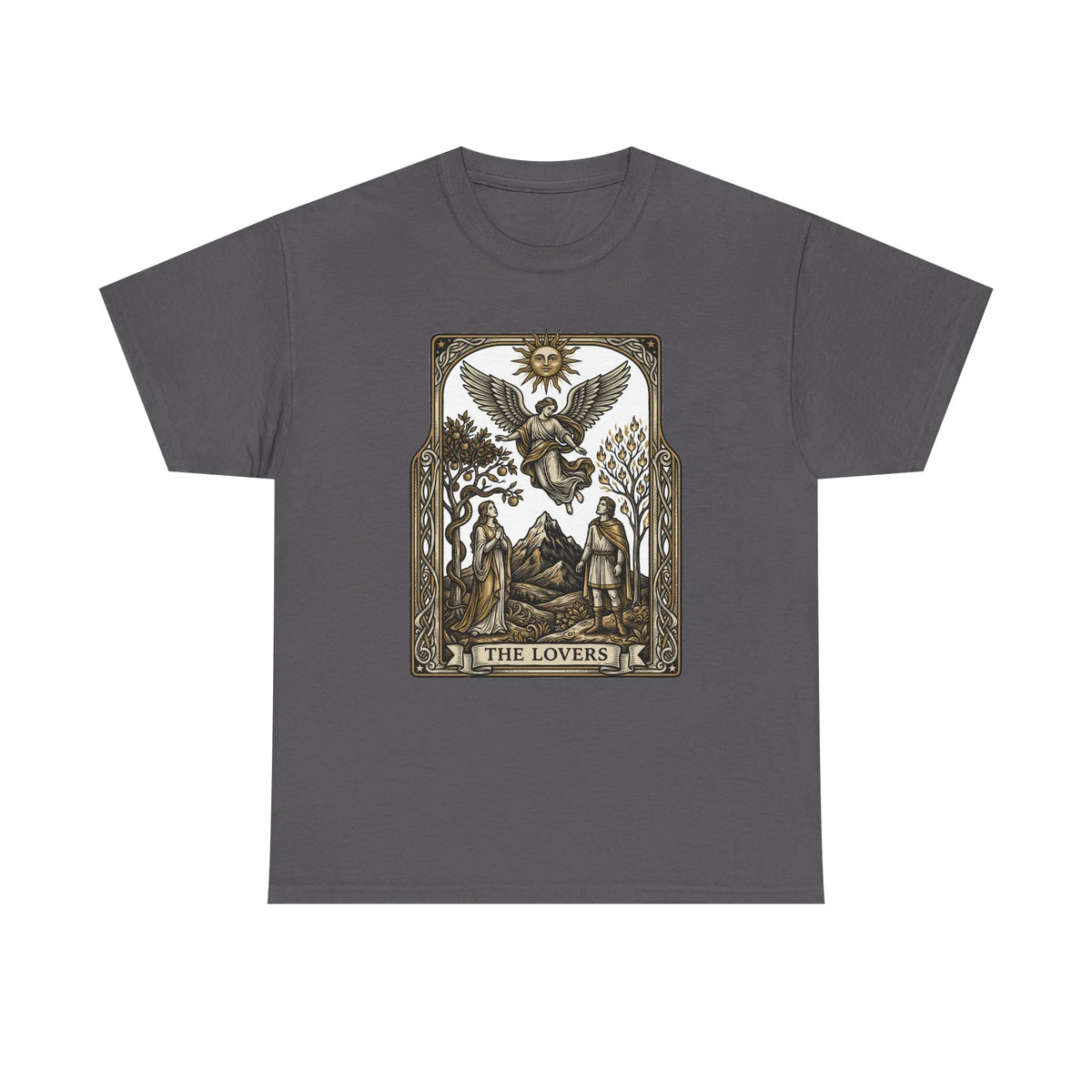 The Lovers Tarot Card Graphic T-Shirt - Heavy Cotton Classic Fit Tee - Unisex White