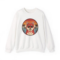 Shiba Inu Cool Dog 70s Sunset Sweatshirt - Heavy Blend Fleece Crewneck - Unisex White
