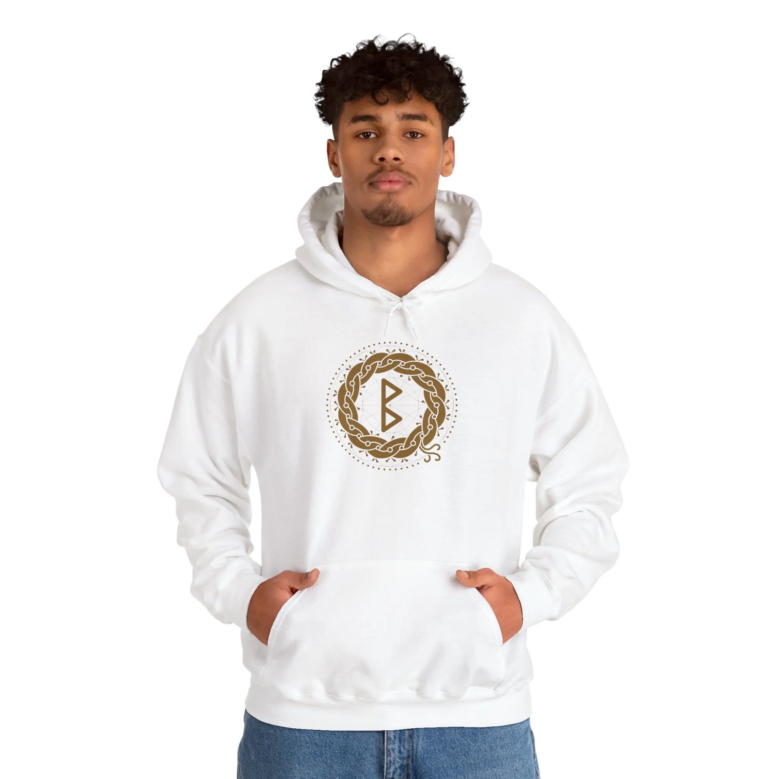 Berkana Earth Mother Rune Hoodie - Heavy Blend Fleece Pullover - Unisex White