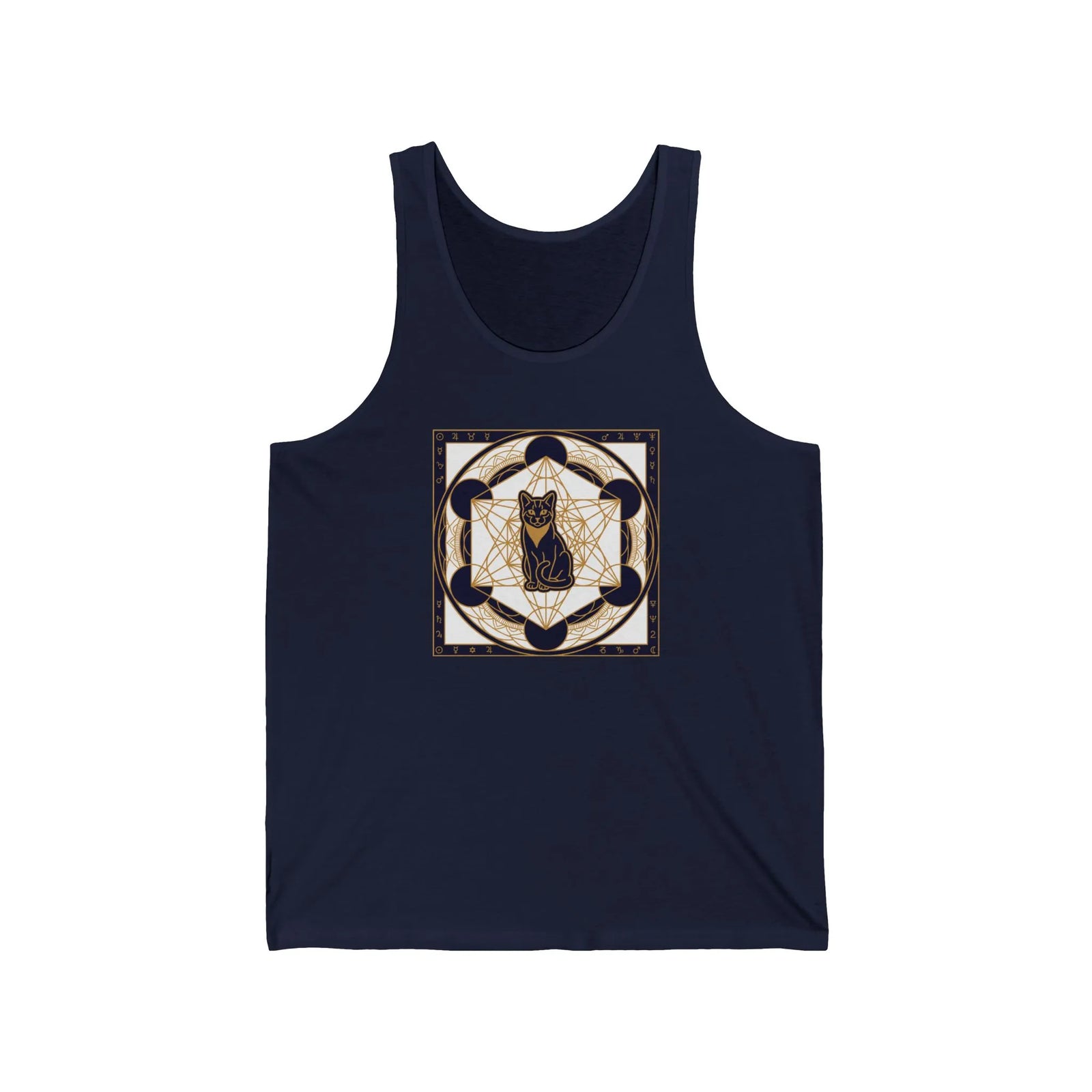 Metatron's Cat Sacred Geometry Tank Top - Lightweight Combed Cotton Jersey - Unisex White