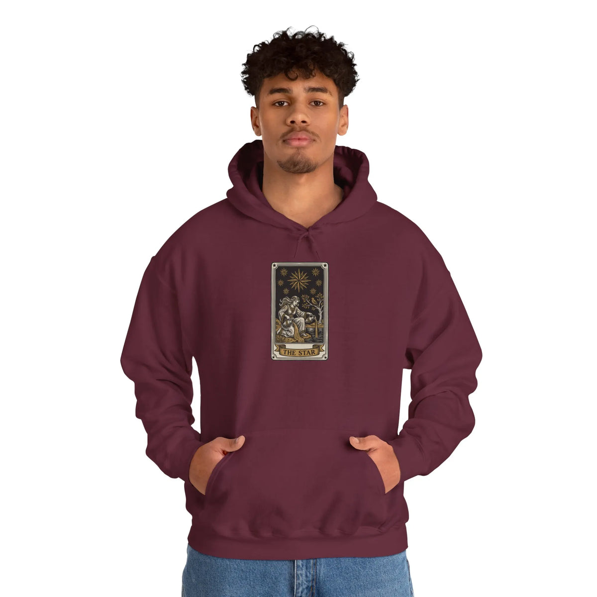 The Star Tarot Card Hoodie - Cozy Heavy Blend Fleece Pullover - Unisex White