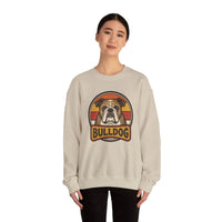 Retro 70s Sunset Bulldog Sweatshirt - Heavy Blend Cotton-Poly Crewneck - Unisex White