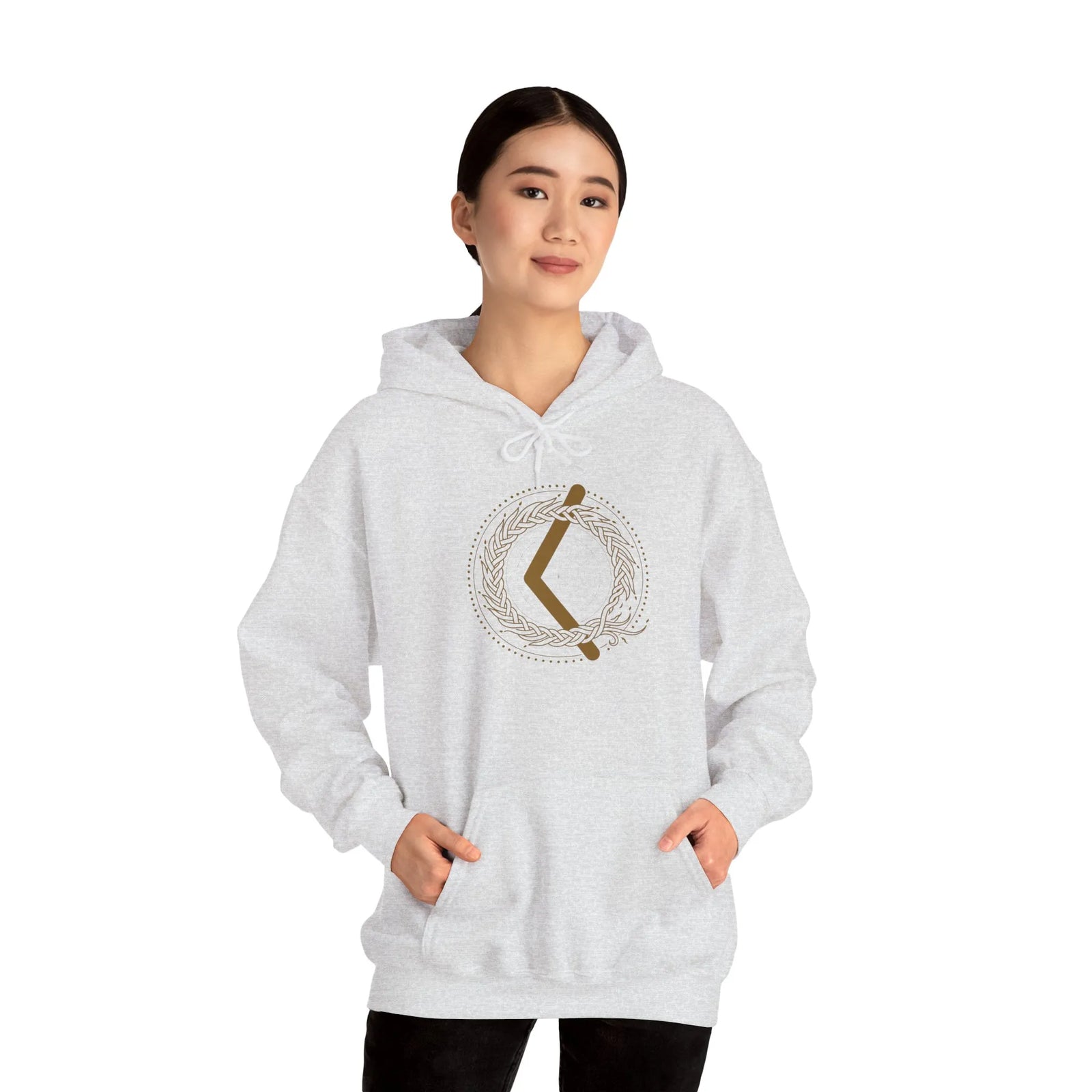 Kenaz Creative Fire Rune Hoodie - Heavy Blend Fleece Pullover Hoodie - Unisex White