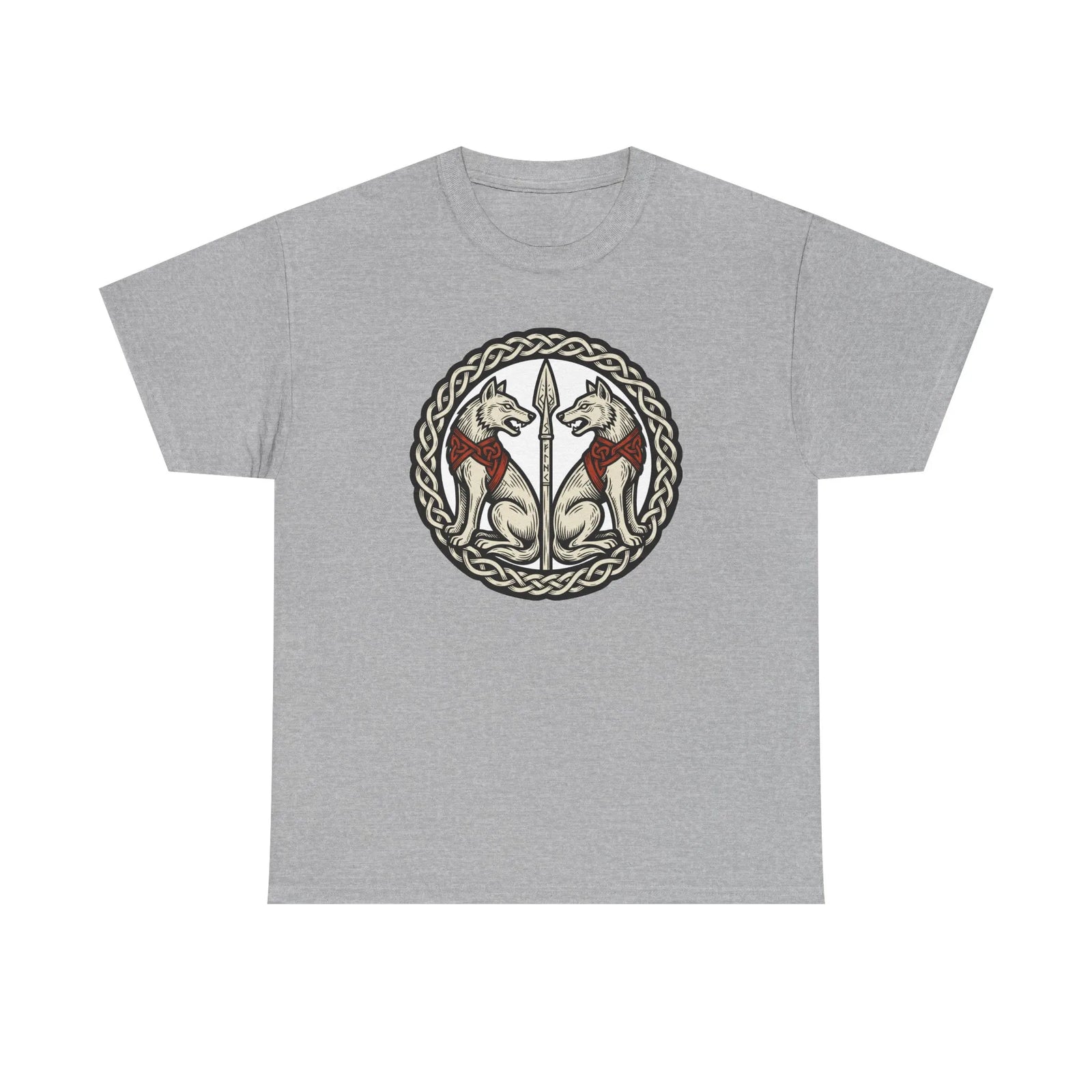 Geri and Freki Odin's Wolves Woodcut T-Shirt - Heavy Cotton Classic Fit Tee - Unisex White