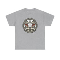 Geri and Freki Odin's Wolves Woodcut T-Shirt - Heavy Cotton Classic Fit Tee - Unisex White